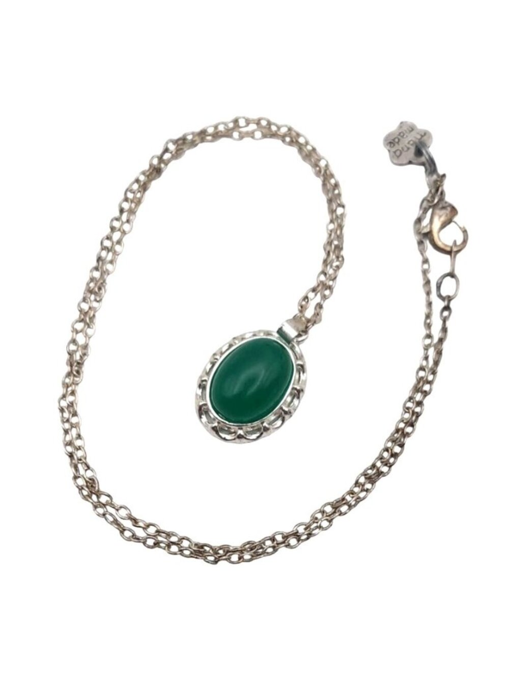 Handmade Green Chalcedony Gem Stone Crystal Silver Tone 18" Calming Necklace
